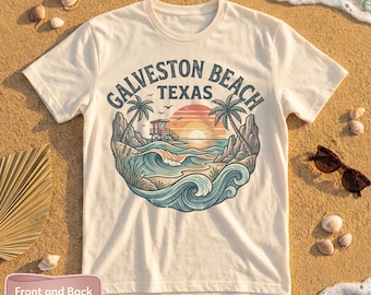 Comfort Colors® Galveston Beach Texas T-Shirt: Coastal Design, Palm Trees, Sunset Graphic
