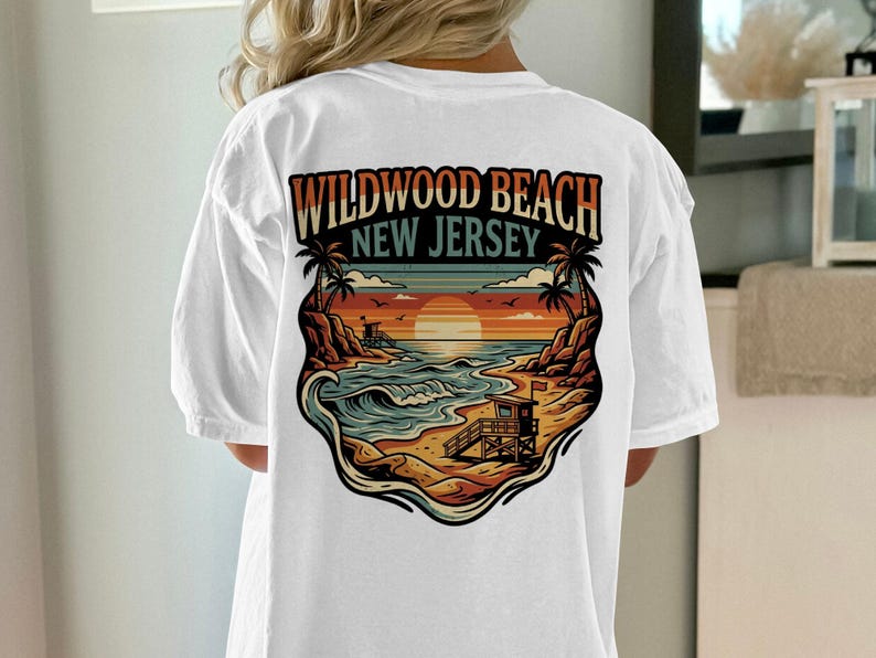 Wildwood Beach New Jersey T Shirt, Retro Beach Graphic Tee, Unisex Vacation Shirt, Coastal Sunset Design, Summer Beachwear