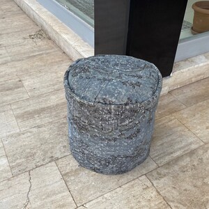 Grey Round Pouf 18x18 inc, Fur Pouf, Floor Seat Cushion, Grey Pouf Cover, Morrocan Pouf, Black Gray Pouf