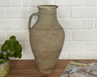 Gray Old Clay Pot, Aged and antiqued clay vessel / vase / pot