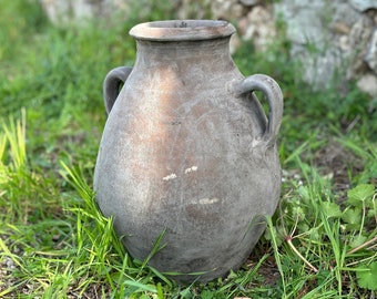 Vintage Decor Turkish Large Old Clay Vase, Olive Oil Jur, Turkish Pottery Aged and antiqued clay vessel / Pots