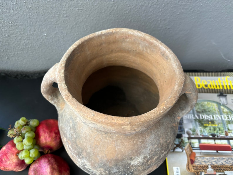 Rustic Decor Turkish Vintage Gray Clay Pottery Kitchen Decor Olive Oil Jur Vintage Clay Urn image 3