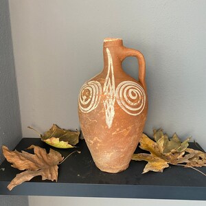 Old Clay Pot, Aged and antiqued clay vessel / vase / pot 7” x 13” x 5”