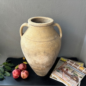 Vintage Decor Old Clay Pot, Gray Clay Pot, Wabi Sabi Pottery, Rustic Decor, Old White Clay Vase, Primitive Black Pot, Farmhouse Decor