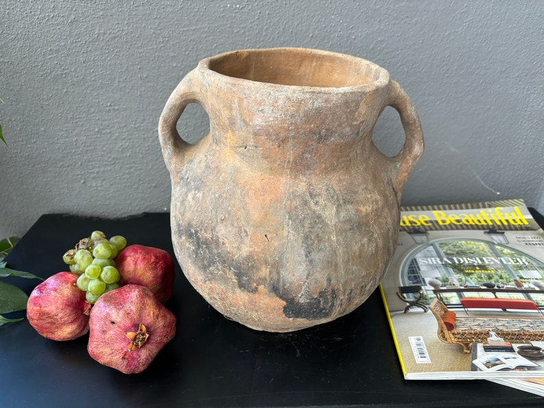 Rustic Decor Turkish Vintage Gray Clay Pottery Kitchen Decor Olive Oil Jur Vintage Clay Urn image 8