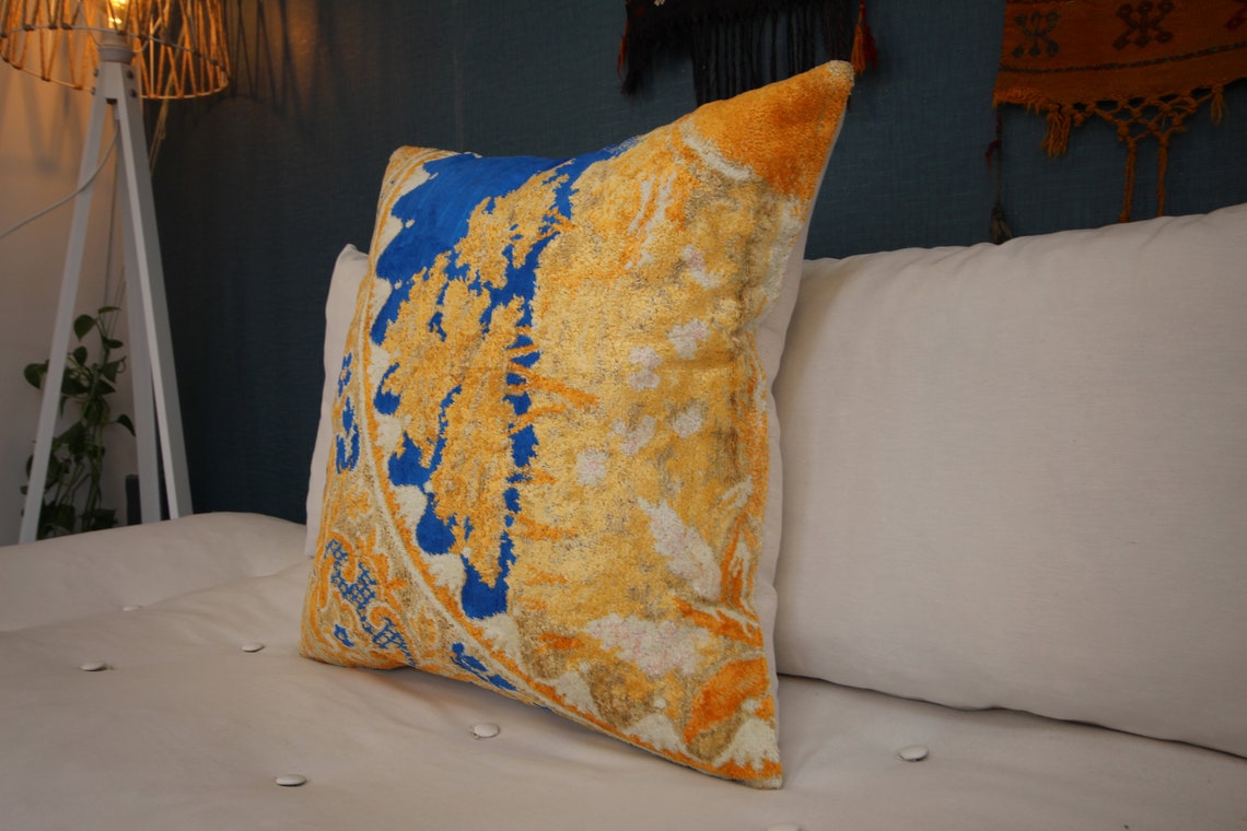 Boho Home Orange Blue Pillow Covers 24x24 Velvet Throw Pillow Etsy