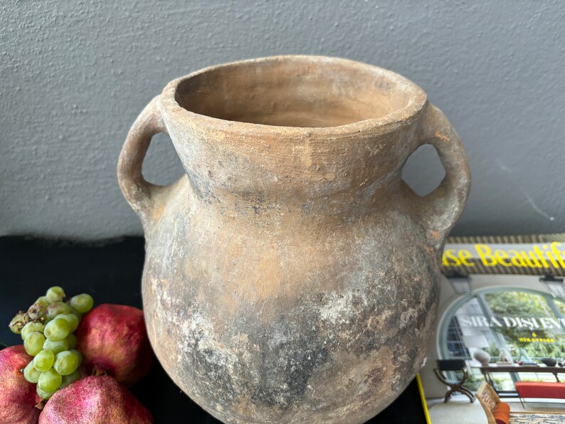 Rustic Decor Turkish Vintage Gray Clay Pottery Kitchen Decor Olive Oil Jur Vintage Clay Urn image 2