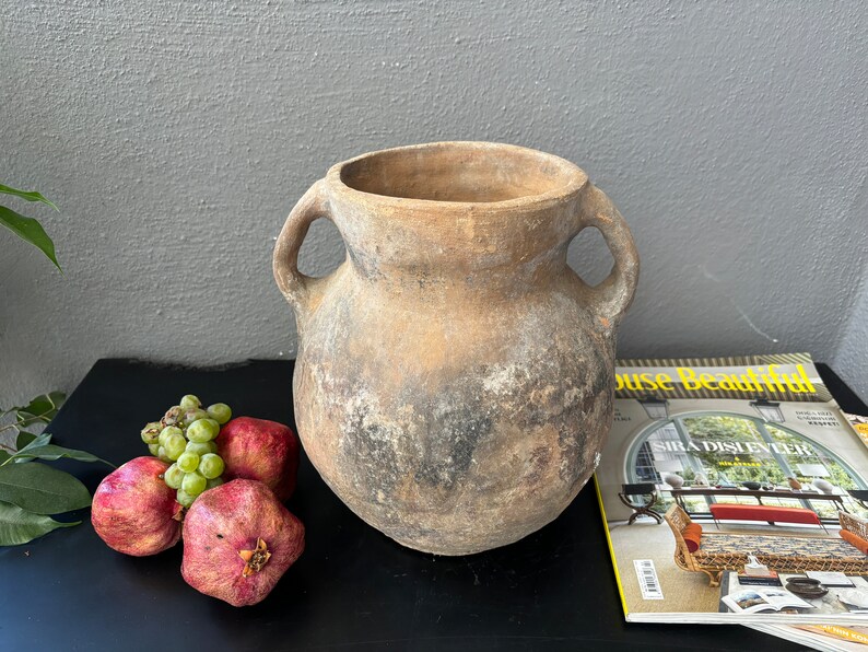 Rustic Decor Turkish Vintage Gray Clay Pottery Kitchen Decor Olive Oil Jur Vintage Clay Urn image 1