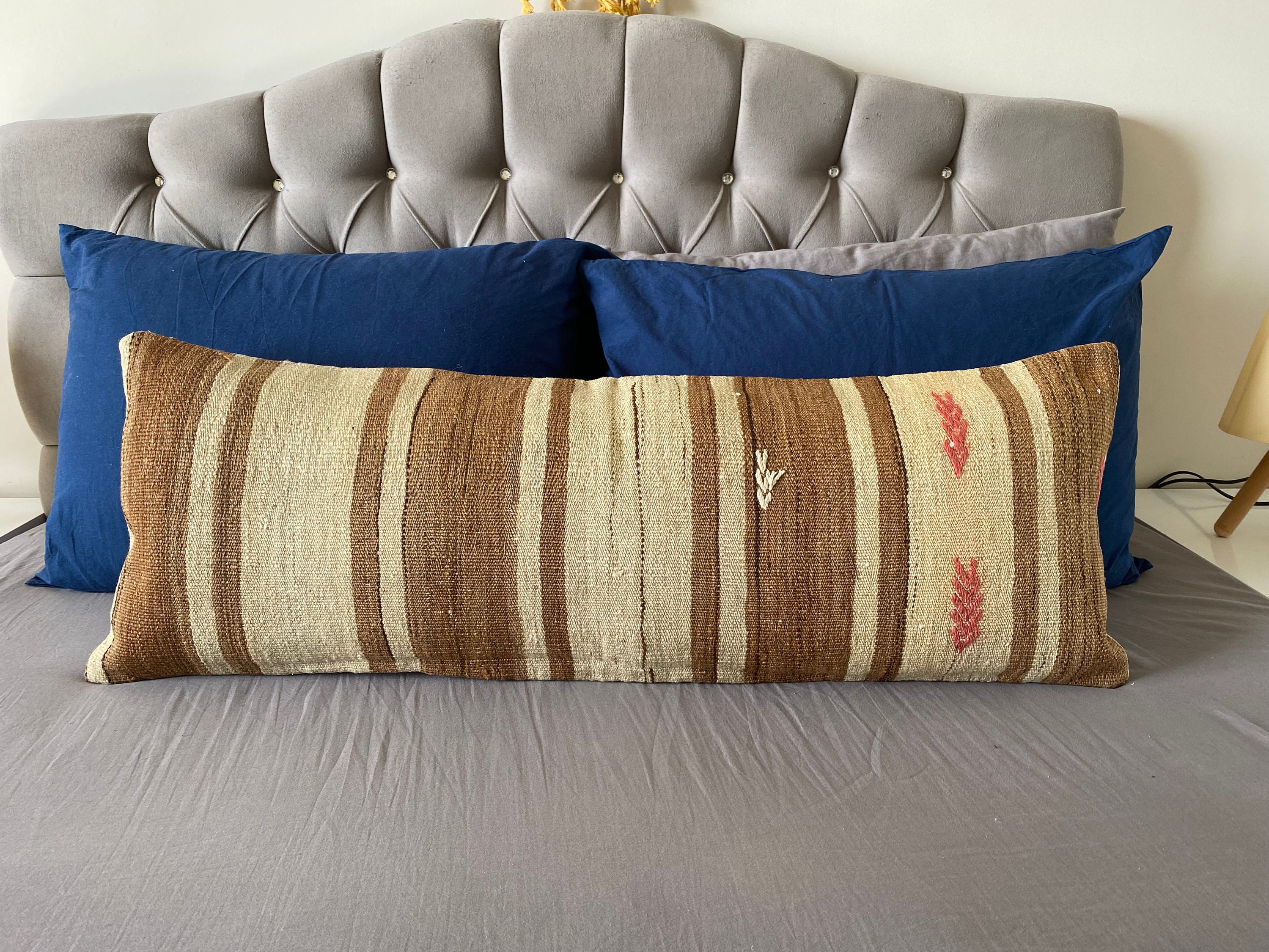 Large Lumbar Pillow Covers, Blue 14x36 Long Bed/sofa Pillows, 14x48 Indigo  Stripe Cushions, Queen/king Rectangle Bed Shams, Marek Vertical 