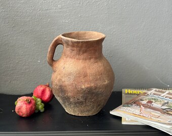 Vintage Turkish Clay Pottery, Aged and antiqued clay vessel / vase / small