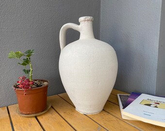 Old Clay Jug, Aged and antiqued clay vessel / vase / pot 8.7” x 14.2” x 4''