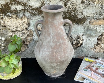 Vintage Decor Old Clay Pot, Aged and antiqued clay vessel / vase / pot