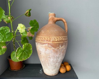 Old Clay Jug, Rust Clay Pot, Wabi Sabi Pot, Rustic Decor, Old Brown Clay Vase, Primitive Rust Pot, Farmhouse Decor