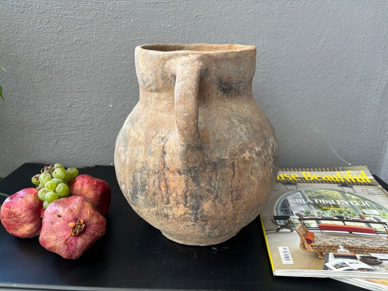 Rustic Decor Turkish Vintage Gray Clay Pottery Kitchen Decor Olive Oil Jur Vintage Clay Urn image 7