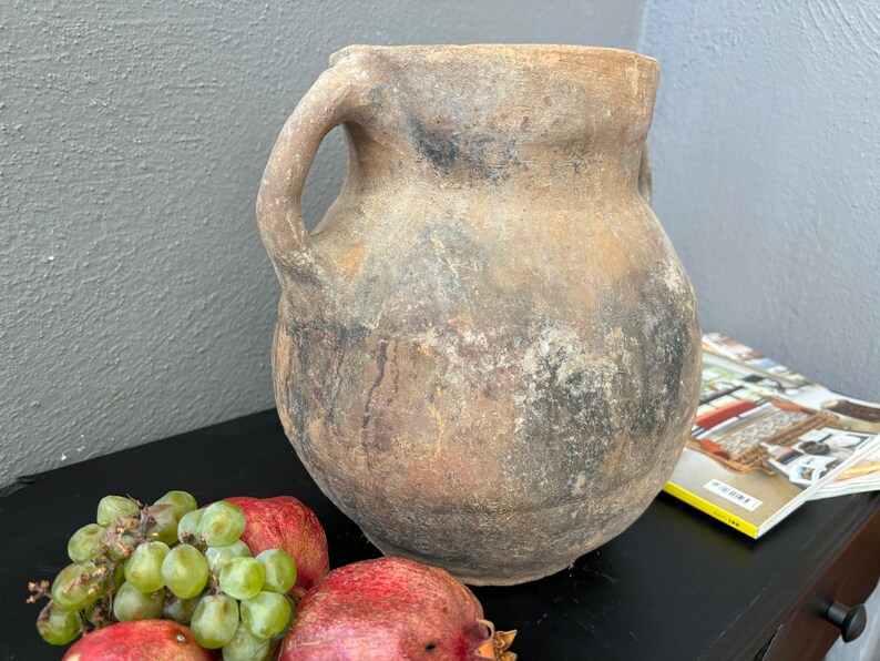 Rustic Decor Turkish Vintage Gray Clay Pottery Kitchen Decor Olive Oil Jur Vintage Clay Urn image 6