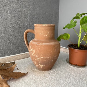 Old Clay Pot, Aged and antiqued clay vessel / vase / pot 7.5” x 10.2” x 4”