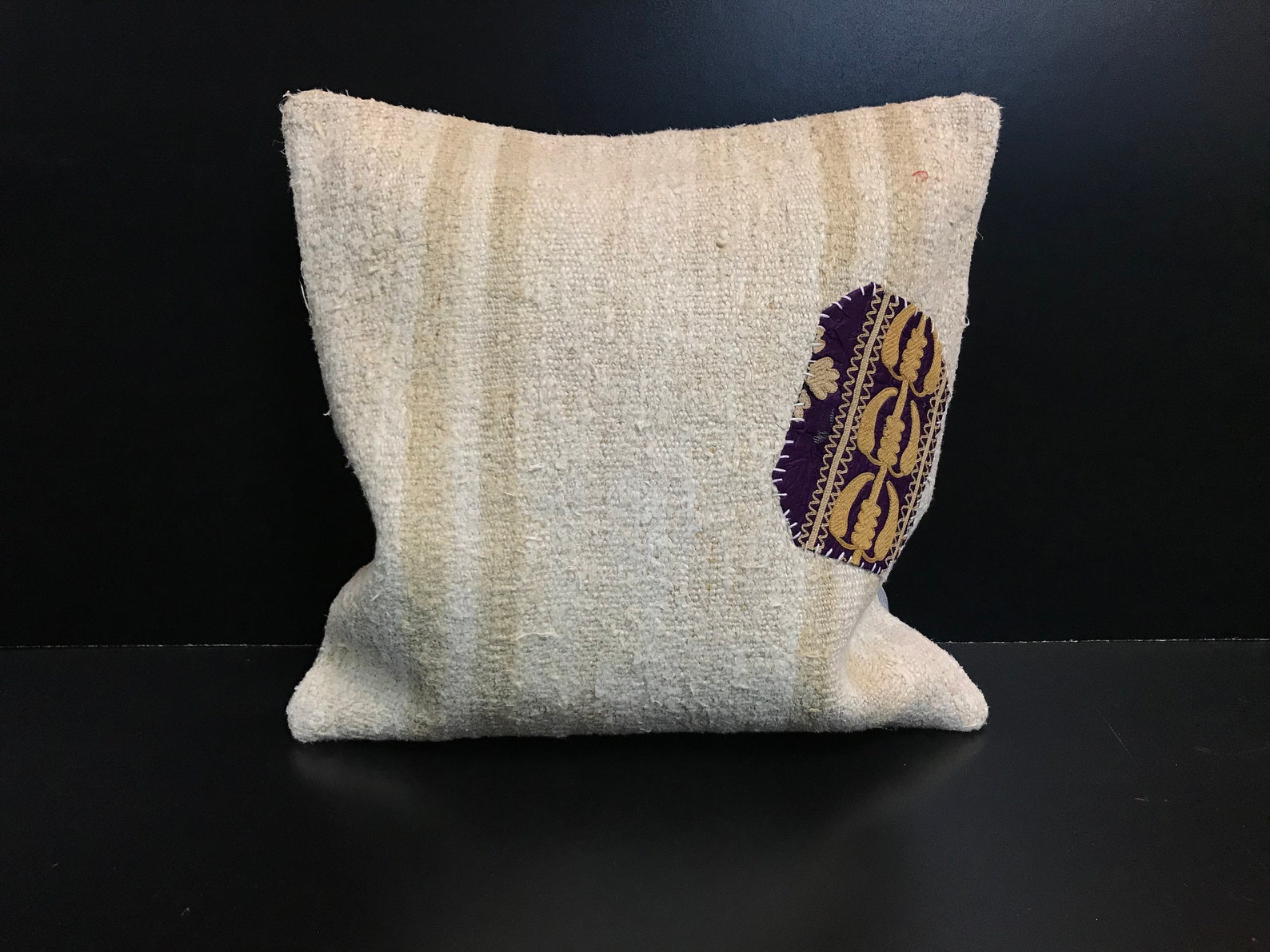  Beige White Hemp Kilim Pillow Cover 20x20 Pillow Cover 