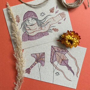 Karten Herbst handgezeichnet | Klappkarten mit Umschlag als Geschenk, Grußkarten mit originaler handgezeichneter Illustration - Einzelstücke