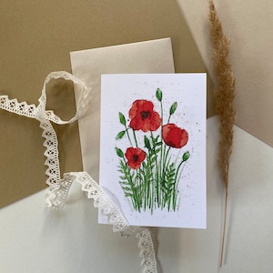 Grußkarte Mohn | Klappkarte mit Umschlag als Geburtstagsgruß, Dankeskarte oder Hochzeitskarte mit Mohnblüten-Aquarell-Illustration