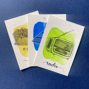 Karten-Set Color mit Illustration und Aquarell | Als Lesezeichen, Geschenkanhänger oder Grußkarte, Vintage Motive - handgemaltes Original