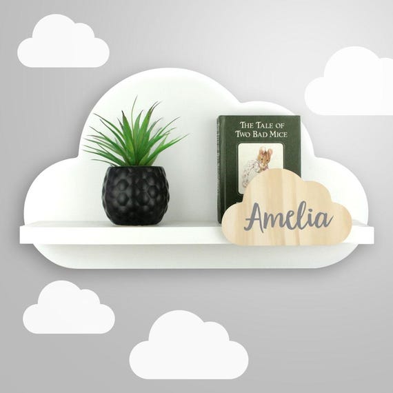 Cloud Nursery Shelf with Custom Name Personalisation – Floating Bookshelf, Kids Room Decor, Nursery Wall Shelf, Nursery Furniture