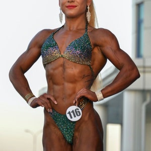 Custom wellness rhinestone posing suit IFBB NPC WBFF