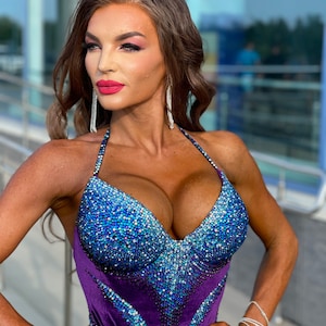 IFBB NPC WBFF Bodybuilding monokini suit with crystal posing competition fitness bikini suit - Fitmodel