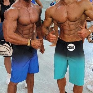 Custom men&#39;s physique posing shorts with gradient - figure competition suit IFBB NPC WBFF
