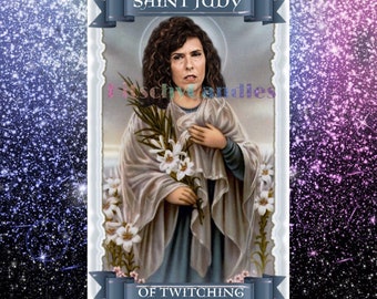 Saint Judy Of Twitching Bird Label for  Prayer Candle.   Righteous Gemstones