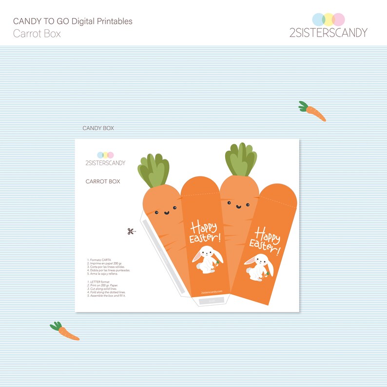 Easter Carrot Box Digital File Download Letter size PDF