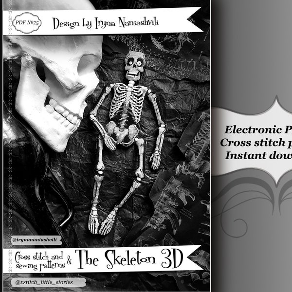 3D Cross Stitch PDF Pattern - The Skeleton. DIY Halloween toy. Halloween gift.