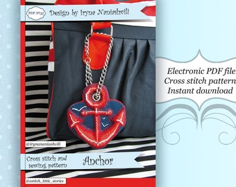 3D Cross Stitch PDF Patterns - Anchor. Cross Stitch Pinkeep. Keychain for bag. Beach decor.