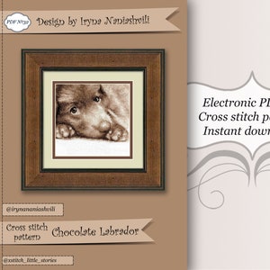 Kruissteek PDF-patroon - Chocolade Labrador. Hondenliefhebbers cadeau. Labrador-puppy. Hond portret.