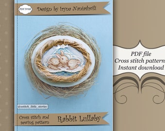 Easter Cross Stitch Pattern PDF - Rabbit Lullaby. Easter Bunnies. Spring Cross Stitch Pattern.