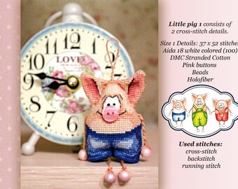 3D クロスステッチ PDF パターン - 三匹の子豚。装飾用のおもちゃ
