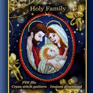 Heilige Familie - PDF Cross Stitch patroon. Kerst Pinkeep. Kerstdecoratie.