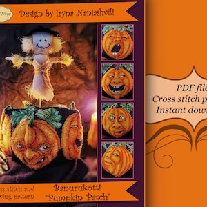 Banurukotti &quot;Pumpkin Patch&quot;. 3D Cross Stitch Pattern. Halloween decor.