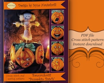 Banurukotti "Pumpkin Patch". 3D Cross Stitch Pattern. Halloween decor.