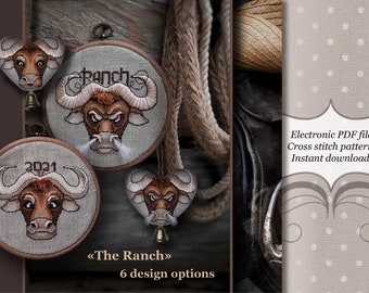 Chinese Animal Horoscope - Ox, The New Year of the Bull, 3D Cross Stitch Patterns - "The  Ranch", Animal Cross Stitch Patterns.