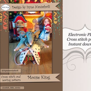 May include: Cross stitch pattern for a mouse king wearing a crown and cape. The pattern is available as an instant download.