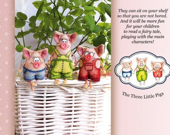 3D クロスステッチ PDF パターン - 三匹の子豚。装飾用のおもちゃ
