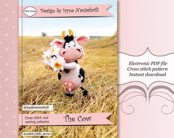 3D Cross Stitch PDF Patterns - The Cow. 3D Cross Stitch Toy. Digital PDF pattern