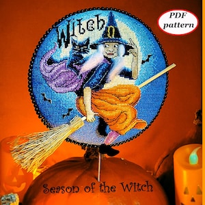 Halloween Cross Stitch Pattern - Season of the Witch. PDF Cross Stitch Chart. Pinkeep.