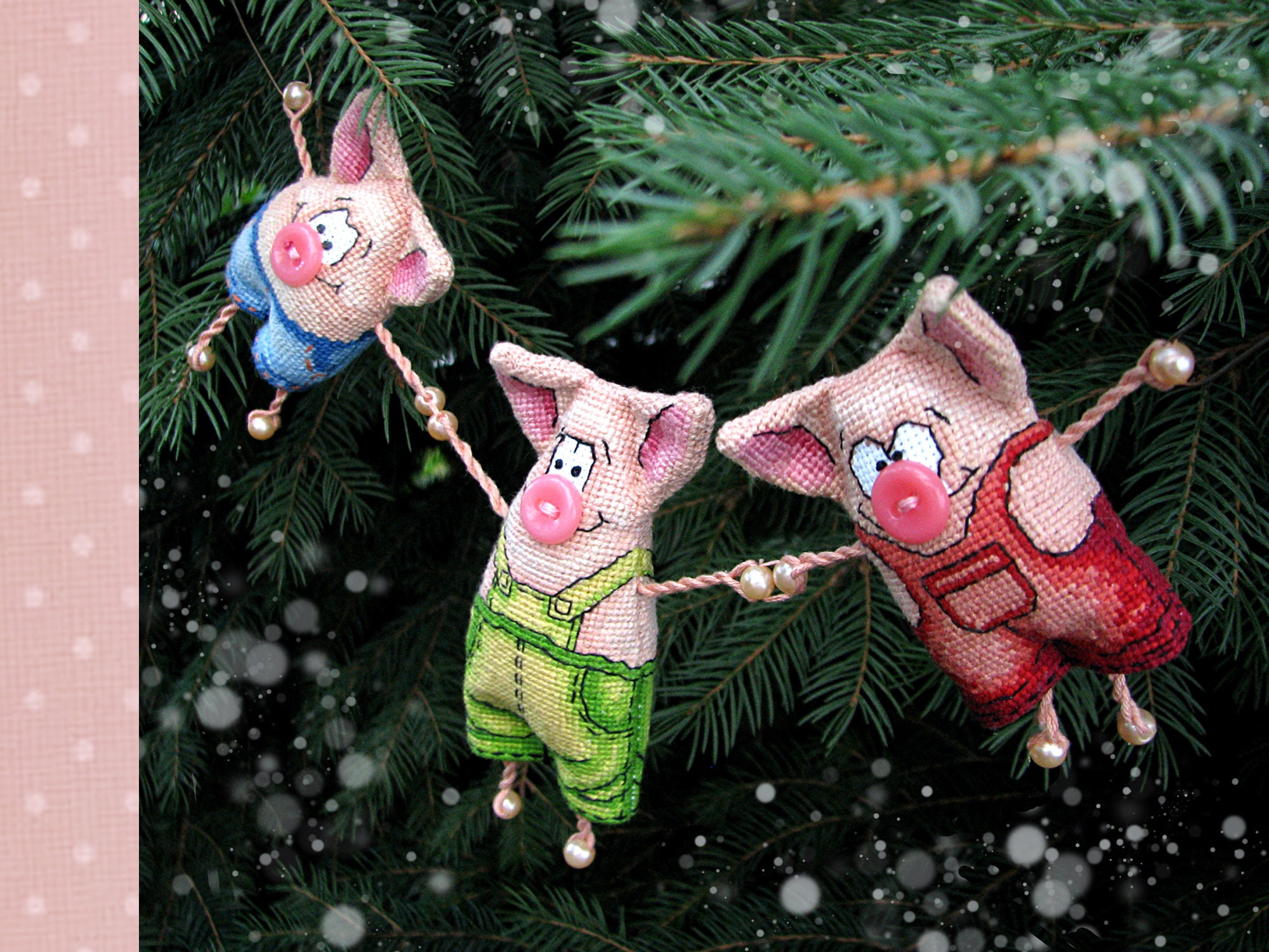 3D クロスステッチ PDF パターン - 三匹の子豚。装飾用のおもちゃ