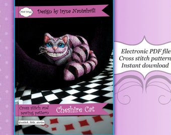 3D Cross Stitch Pattern - Cheshire Cat. Cross Stitch Toy Cat.