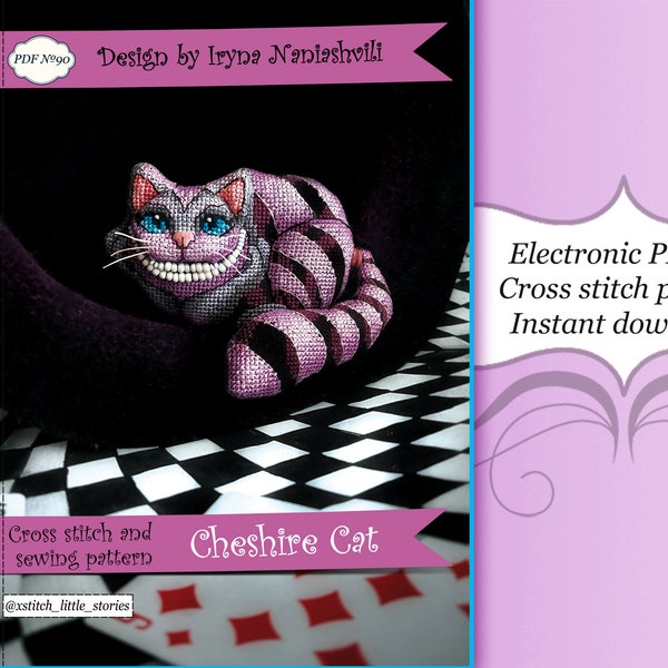 3D Cross Stitch Pattern - Cheshire Cat. Cross Stitch Toy Cat.