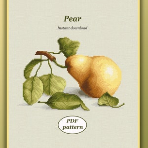 Cross Stitch Pattern - Pear. Still Life with a Pear. Cross stitch of fruits.