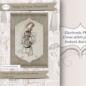 Cross Stitch Pattern - Сouturier. Steampunk Сross Stitch. Monochrome Cross Stitch Pattern.