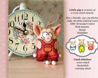 3D クロスステッチ PDF パターン - 三匹の子豚。装飾用のおもちゃ