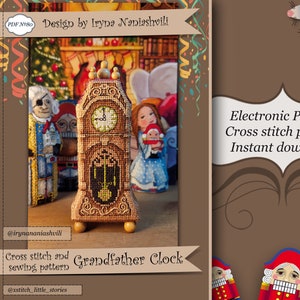 3D Cross Stitch PDF Patterns - Drosselmeyer grandfather clock. DIY Christmas tree toys. Doll clock pattern.